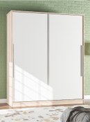 Resim AE-4001 Zambak Sürgülü Beyaz Kapaklı Dolap Raflı Çekmeceli Askılı Gardırop 