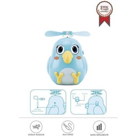 Resim Torima F-31 Mavi El Tipi Mini Fan Vantilatör Sevimli Kuş Figürlü Taşınabilir Mini Fan 