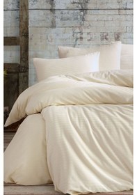 Resim Bej Çizgili Lastikli Çarşaflı Çift Kişilik Nevresim Takımı Bej 