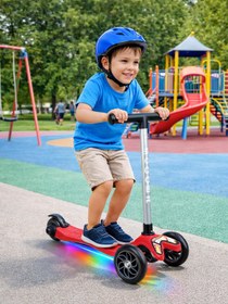 Resim Tois ColorWase Led Işıklı 4 Kademe Ayarlanabilir 3 Tekerlekli Scooter - Kırmızı - Kırmızı / Standart 
