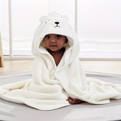 Resim 1 adet Süper Emici Polyester Bebek Banyo Havlusu, Sevimli Karikatür Ayı Kapüşon Tasarımı ile - Yumuşak, Rahat, Makinede Yıkanabilir, 0-2 Yaş İçin İdeal, Banyo Havlusu | Eğlenceli Tasarım | Emici Havlu 