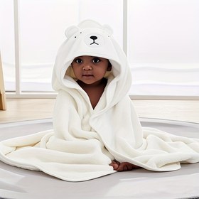 Resim 1 adet Süper Emici Polyester Bebek Banyo Havlusu, Sevimli Karikatür Ayı Kapüşon Tasarımı ile - Yumuşak, Rahat, Makinede Yıkanabilir, 0-2 Yaş İçin İdeal, Banyo Havlusu | Eğlenceli Tasarım | Emici Havlu 