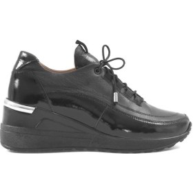 Resim Celal Gültekin Kadın Siyah Dolgu Topuklu Rugan Deri Sneaker 