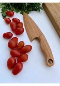 Resim Ahşap Güvenli Çocuk Kesme Tahtası Ve Tekli Bıçak Seti Ahşap 