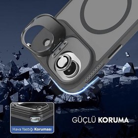 Resim Babilden iPhone için Kılıf Kamera Korumalı Magsafe Wireless Şarj Özellikli Mat Şeffaf Renkli Standlı Kılıf (Lens Hediyeli) (Gri, iPhone 17 Air) 