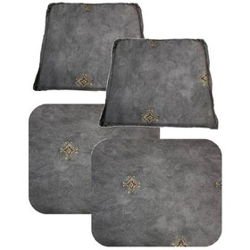 Resim Knsz minder seti 2 li zng&mğr&uslu gri işlemeli kumaş tel bar sandalyesi oturma ve sırt minderi set 