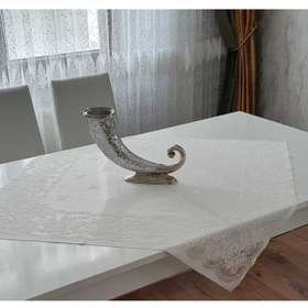 Resim WENESSİ Ekru Krem Çiçek Sarmaşık Desen örme Fiskos Örtüsü 