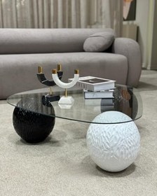 Resim Modern Orta Sehpa & Küre Sehpa & Top Sehpa & Şeffaf Üçgen Cam & Dragon (2 Siyah + 1 Beyaz) Top 