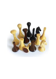 Resim El Yapımı Şimşir Ahşap Soyut Modern Satranç Taşları 77mm 