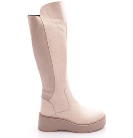Resim Dgn 22535-22k Kadin Kalin Taban Fermuarli Knee High Çizme Beyaz Kırık 
