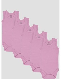 Resim %100 Organik Pamuklu Pembe Bebek Atlet Çıtçıtlı Zıbın Body 5'li Paket Pembe 