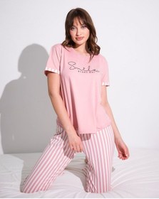 Resim Burcumay Kadın Kısa Kollu Yumuşak Dokulu Pembe Pijama Takımı Pembe 