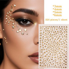 Resim Altın 3D Taşlı Etiketler | Çeşitli Boyutlu Yuvarlak ve Gözyaşı Parıltılı Stickerlar, Yüz, Saç, Vücut İçin Uygun - Kendin Yap Parti Makyajı, Müzik Festivali ve Kostüm Aksesuarları - Y2K Glam Hediye, Giyinme Stickerları 