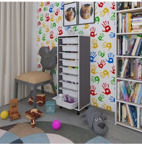 Resim Kenzlife Sepetli Mutfak Dolabı Ruberu Gri 122x45x30 Banyo Oyuncak Çamaşır Beyaz 9 Lu Sepet 