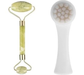 Resim Bfs 2li Set Çift Taraflı Cilt Temizleme Fırçası ve Yeşim Taşı Çift Taraflı Cilt Masaj Aleti 