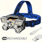 Resim Parlak Ateş Taşınabilir 5 LED Far: USB Şarj Edilebilir, Seyahat, Kamp, Balıkçılık, Av İçin Uygun - Ayarlanabilir 0-90° Açı 