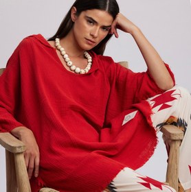Resim Muslin Unisex Kısa Panço Kırmızı - Kırmızı / Standart 