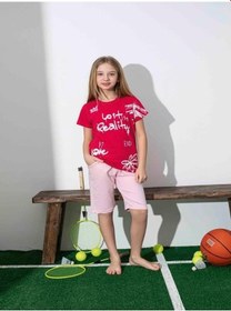 Resim Kız Çocuk Desenli Kırmızı Şortlu Pijama Takımı-1257 Kırmızı 