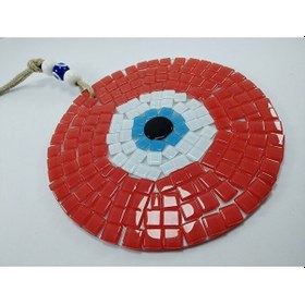 Resim Kırmızı Mozaik Nazar Boncuğu 20 Cm El Yapımı Cam Hediyalik Eşya 