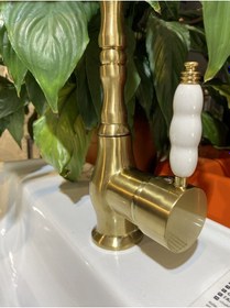 Resim İsaoğlu Yapı Mutfak Bataryası Mat Gold Evye Musluğu Rustik Tasarım Mutfak Bataryası Fırçalanmış Mat Gold Dore Gold 