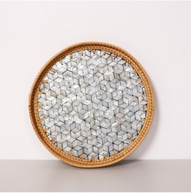 Resim Abstract 35x3 Cm Sedefli Rattan Tepsi & Duvar Dekoru Mix 