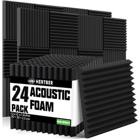 Resim 24 Paket Akustik Köpük Paneller, Gürültü Azaltma ve Yankı Tedavisi için Yüksek Yoğunluklu Ses Yalıtım Kama Karoları, Kayıt Stüdyoları, Ev Sinemaları, Ofisler ve Oyun Odaları için Alev Geciktirici Köpük 