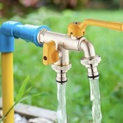 Resim Hortum Bağlantılı Çift Çıkışlı Pirinç Bahçe Musluğu - Dondurucuya Dayanıklı, Sulama ve Çamaşır Makinesi Bağlantısı için Mükemmel 