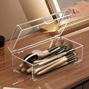 Resim Kapaklı Şeffaf Akrilik Makyaj Fırça Düzenleyici Kutu - Fırçalar, Süngerler, Ruj, Göz Farı İçin Hafif, Tezgah Üstü Depolama Kabı - Makyaj Masası ve Masa Düzenleme İçin İdeal, Makyaj Depolama Çözümü | Şık Düzenleyici Tasarım | Dayanıklı Plastik Kutu, Makyaj Düzenleyici Depolama 