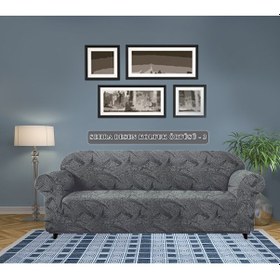 Resim Koltuk Örtüsü Jakarlı Esnek Ve Lastikli 3 Kişilik Antrasit 