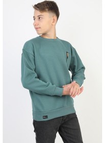 Resim Bisiklet Yaka Cep Fermuar Detaylı Erkek Çocuk Sweatshirt-90856 Yeşil 