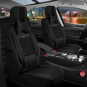 Resim Renault Megane 2 Hb ile Uyumlu Lüx Deri Oto Koltuk Kılıfı Ön Arka Takım Siyah 