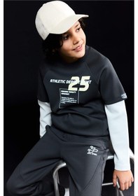 Resim Defacto Erkek Çocuk Oversize Geniş Kalıp Bisiklet Yaka Baskılı Skuba Dalgıç Kumaş Sweatshirt G6140a826spbk81 Siyah-bk81 