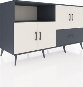 Resim Kronos Konsol 4 Raflı Tek Çekmeceli 4 Kapaklı 176x59x99 Antrasit- Antrasit-aytaşı/antrasit 