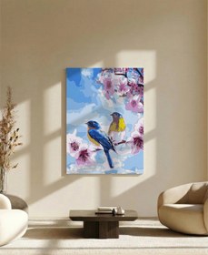 Resim Tabdiko Sayılarla Boyama Seti 40 x 50 cm Tuval Şasesine Gerili Bahar Dalında Kuşlar 