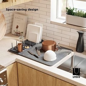 Resim Umbra Udry Peg Bulaşıklık, Mikrofiber Bulaşıklık, Katlanabilir ve Yer Tasarruflu Bulaşık Kurutma Çözümü, Antrasit, 61 x 46 cm 