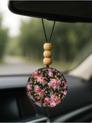 Resim Cekuonline Özel Tasarım Deri Baskılı Desenli Araba Dikiz Aynası Süsü Siyah - Çiçek Doku 