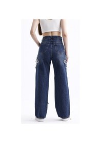 Resim 2424 Kadın Yıldız Detaylı Baggy Jeans Kot Denim Pantolon Mavi 