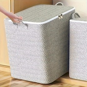 Resim 1'li Paket Büyük Boy Katlanabilir Fermuarlı Saklama Çantası - Dayanıklı Plastik Balık Otu Desen Beyaz & Gri, Elde Yıkanabilir Yer Tasarrufu Sağlayan Düzenleyici, Karavan Kıyafetleri, Yorganlar, Oyuncaklar ve Mevsimlik Eşyalar İçin, Sağlam Tutma Kulpları 