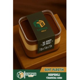 Resim 24'lü Kare Tiramisu Cup 280CC Mika Kase Plastik Şeffaf Kapaklı Sunum Kabı Tatlı & Meze ve Salata Kap 