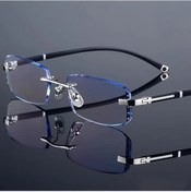 Resim Oldfriend Kenarları Kesik Çerçevesiz Kare Gözlük Mavi İş Gözlüğü Şeffaf Lens Açık Füme 