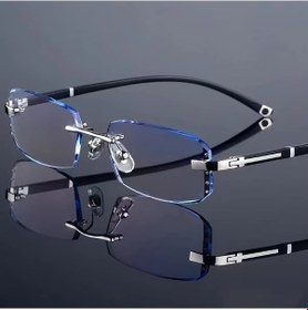 Resim Oldfriend Kenarları Kesik Çerçevesiz Kare Gözlük Mavi İş Gözlüğü Şeffaf Lens Açık Füme 