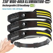 Resim 1 adet Şarj Edilebilir COB Sensör Balıkçılık Baş Feneri, Süper Parlak LED Taktikli El Feneri, Büyük Menzil Aydınlatması, Dahili Batarya, USB Şarj Feneri, 5 Aydınlatma Modu, Balıkçılık, İş, Yürüyüş, Acil Durum Kullanımı için Uygun 