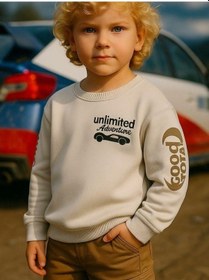 Resim Zekids Erkek Çocuk Pamuklu Unlimited Yazılı Tasarım Sweatshirt-16213 Krem 