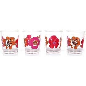 Resim Sıa Su Bardağı 4 Lü Set Kırmızı Papatya Desenli 