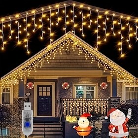 Resim 1 adet USB ile çalışan buz sarkıtı icicle ışıkları, 8 aydınlatma modu ile 4,0 metre, Açık Hava Noel Tatili Süslemeleri, Veranda, Ev, Bahçe, Ağaç, Çit, Bahçe, Parti için LED Işıltılı Işıklar, Pil Gerekmez, Tüysüz 