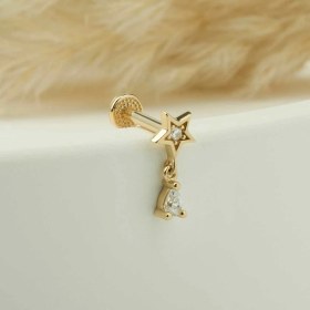 Resim Cherry By Özkonak Yıldız Taş Sallantılı Minimal Tragus Piercing Sarı 