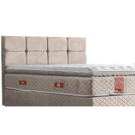 Resim Gümüş Çift Kişilik Baza Başlık Real Pedli Yatak Seti Krem 150 x 200 