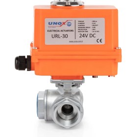 Resim Unox DN20 - 3/4" 24 V Dc Elektrikli Aktüatörlü Dişli Küresel Vana 3 Yollu L Port 