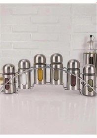 Resim Standlı Metal Baharatlık Seti 6lı Cam-435 Gri 
