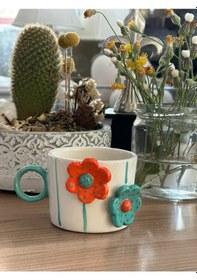 Resim 2 Çiçekli Renkli Kısa Fincan Mug 